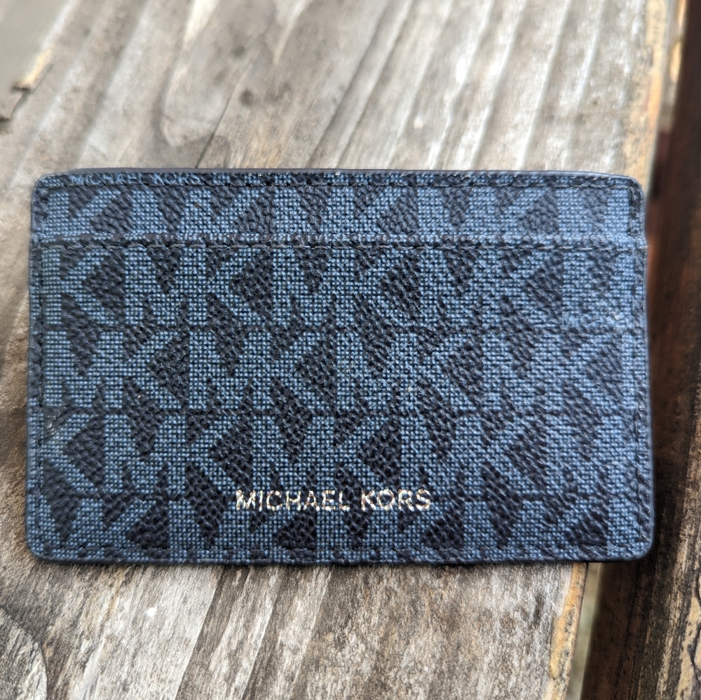 Michael Kors Slim Blue Logo Print Card Case